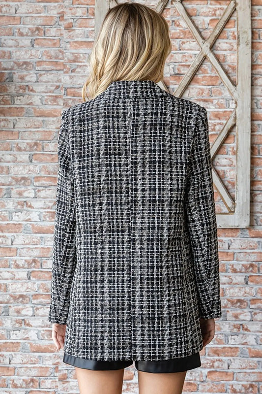 Image of First Love Full Size Lurex Mixed Tweed One Button Blazer | Queeble.shop
