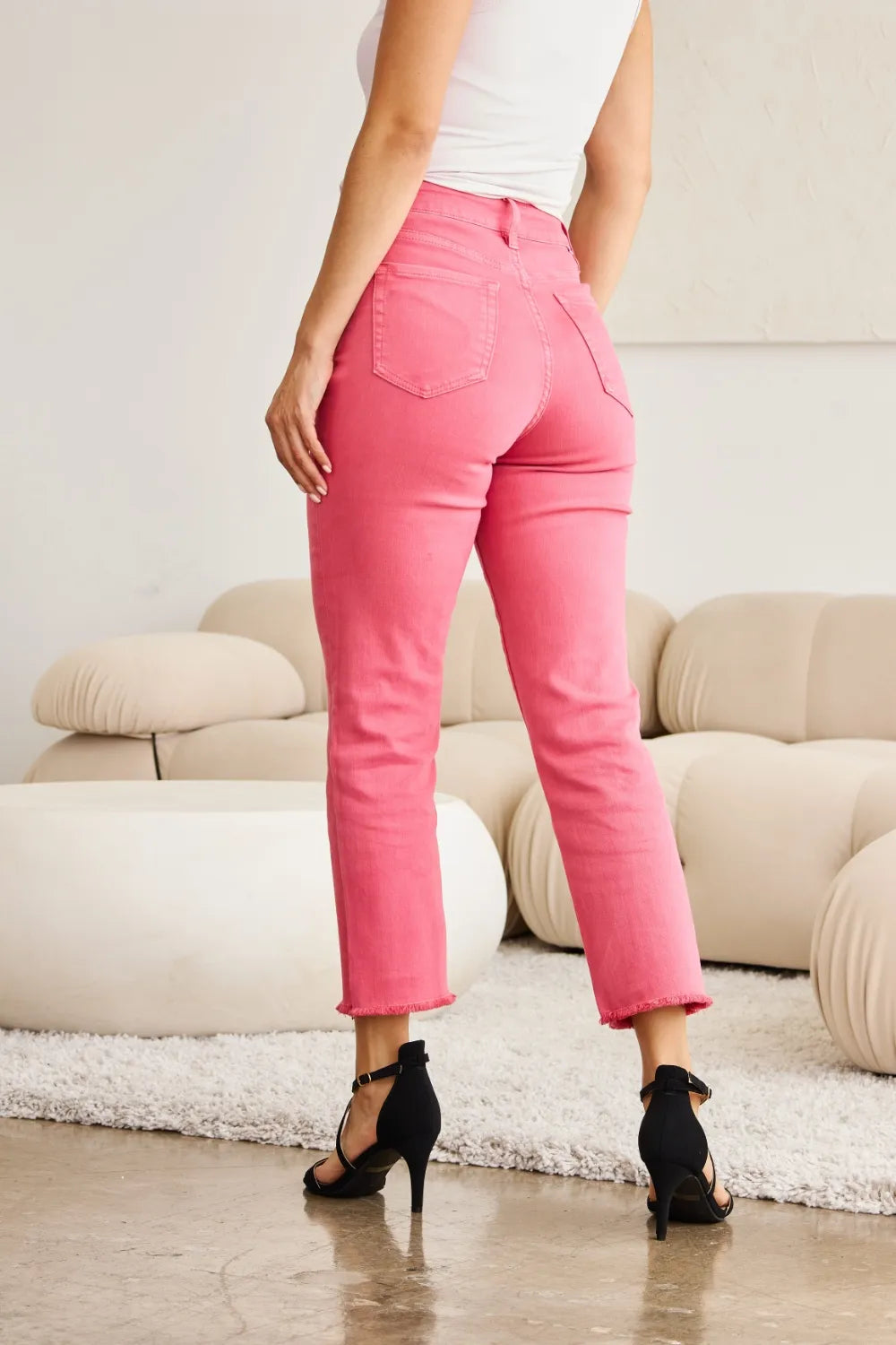 Image of RFM Crop Dylan Full Size Tummy Control High Waist Raw Hem Jeans | Queeble.shop