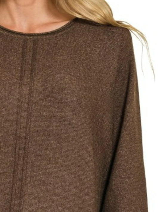 Image of Zenana Viscose Front Seam Round-Neck Sweater | Queeble.shop