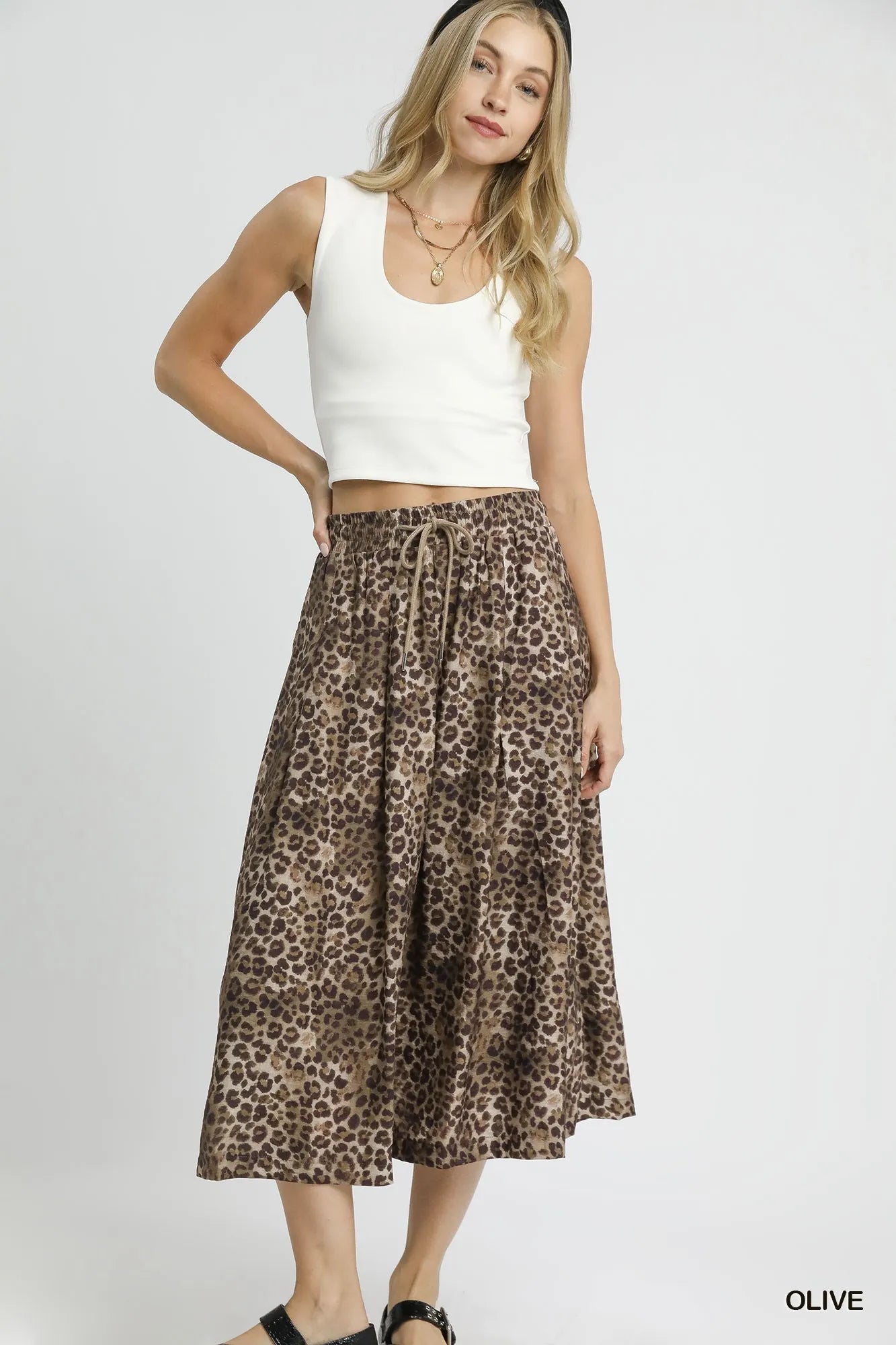 Image of Umgee Drawstring Leopard Midi Skirt | Queeble.shop