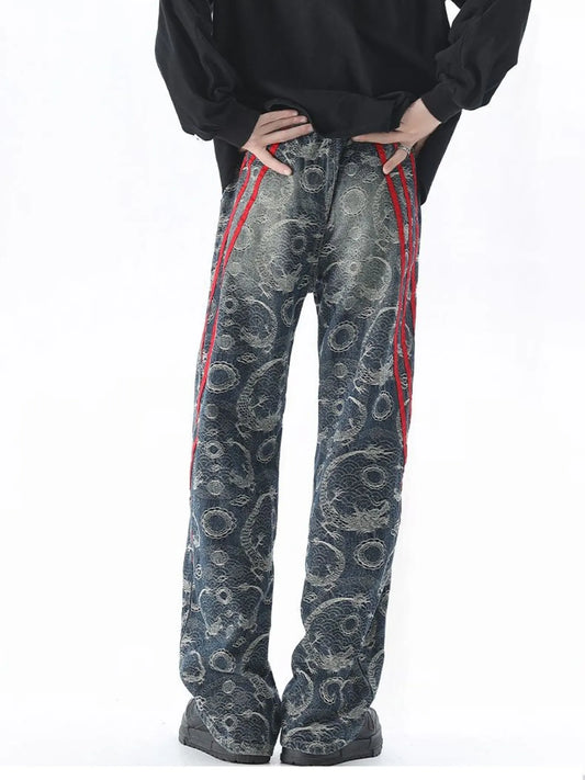 Image of Men's Plus Size Contrast Striped Wide Leg Jeans | Queeble.shop