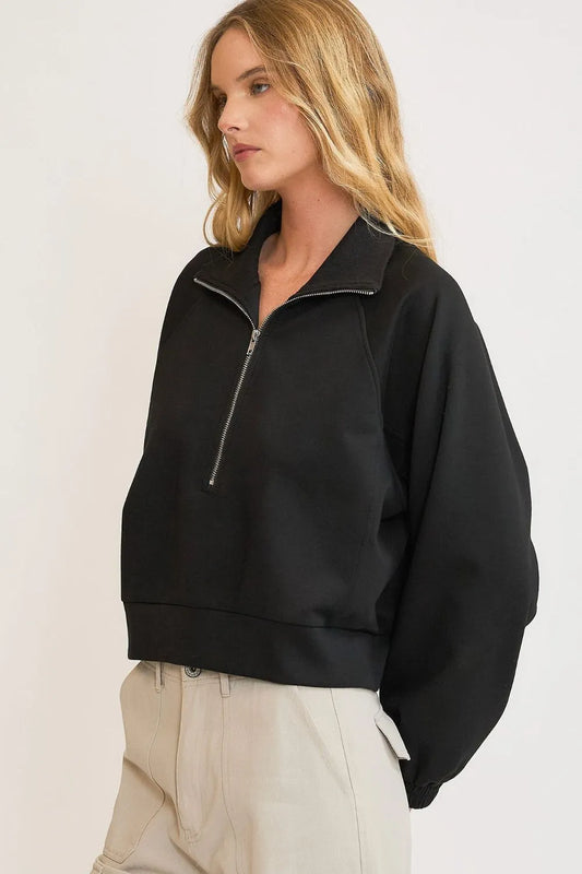 Image of Umgee Full Size Half Zip Cropped Sweatshirt Plus Size | Queeble.shop