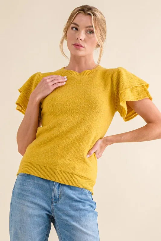 Image of And The Why Double Layered Ruffle Sleeves Sweater Top | Queeble.shop
