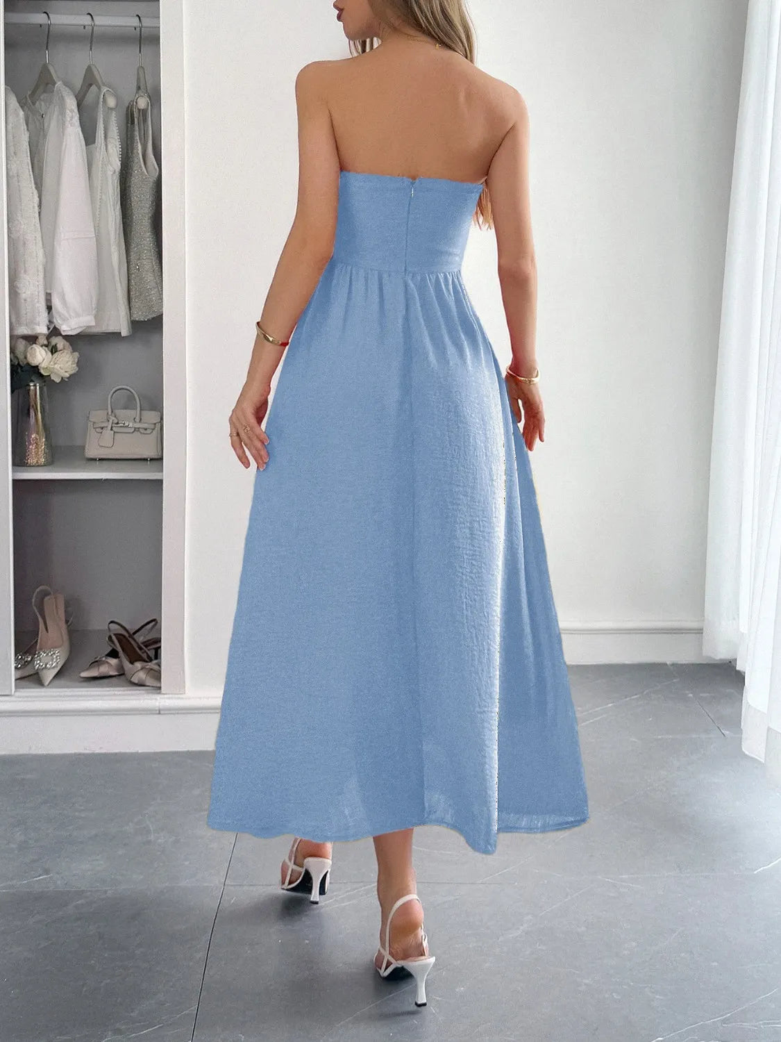 Image of Strapless A-Line Midi Dress with Pockets | Queeble.shop