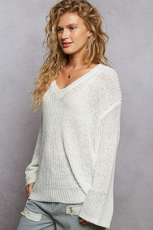 Image of POL Oversized V-Neck Knit Top | Queeble.shop
