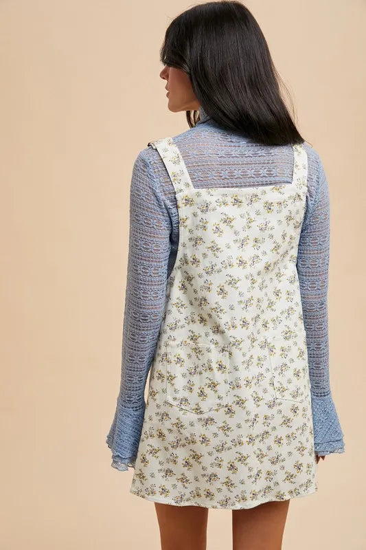 Image of Annie Wear Stretch Ditsy Print Denim Overall Mini Dress | Queeble.shop