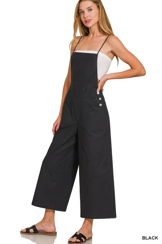 Image of Zenana Woven Spaghetti Strap Overalls | Queeble.shop
