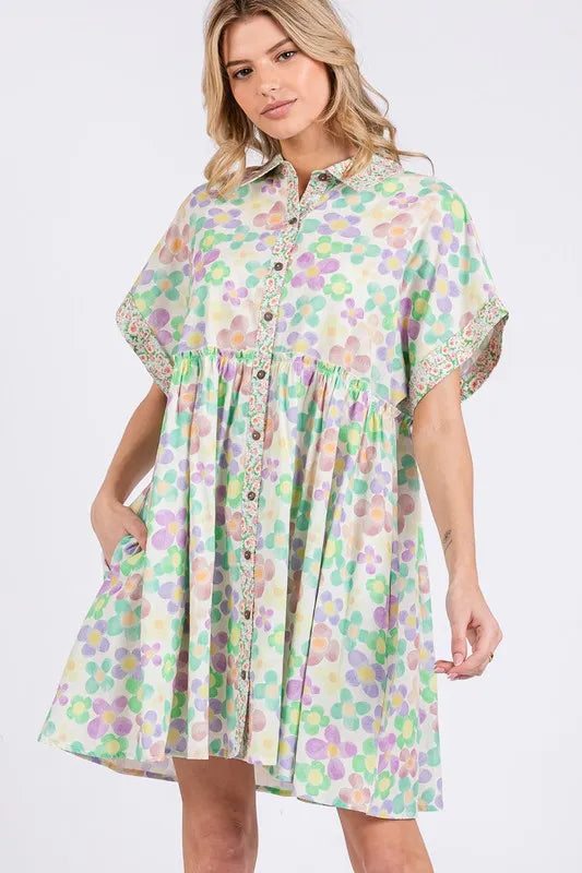 Image of SAGE+FIG Floral Babydoll Short Sleeves Dress | Queeble.shop