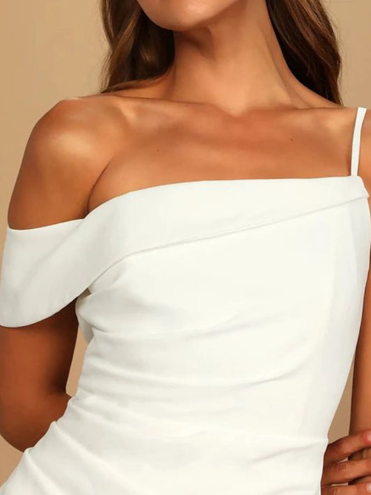 Image of Split Asymmetrical Neck Midi Dress | Queeble.shop