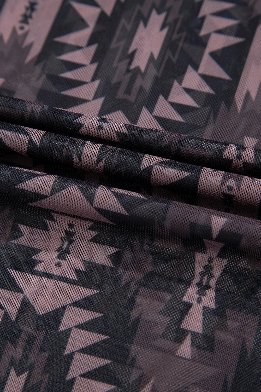 Image of Aztec Print Mock Neck Short Sleeve Mesh T Shirt | Queeble.shop