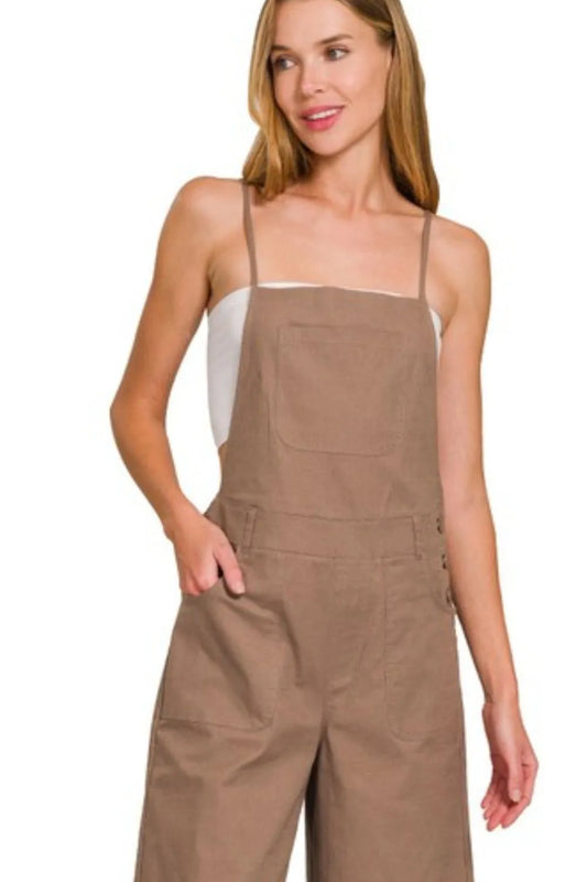 Image of Zenana Woven Spaghetti Strap Overalls | Queeble.shop