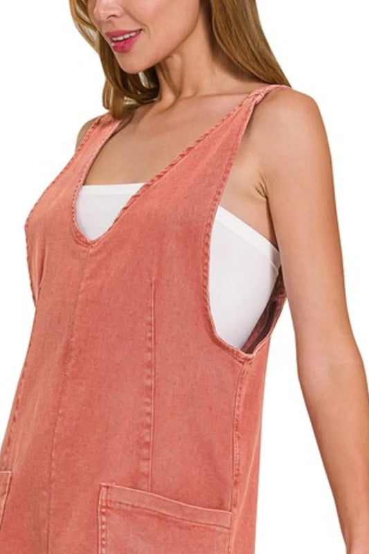 Image of Zenana Washed Adjustable Strap Denim Overall Dress | Queeble.shop