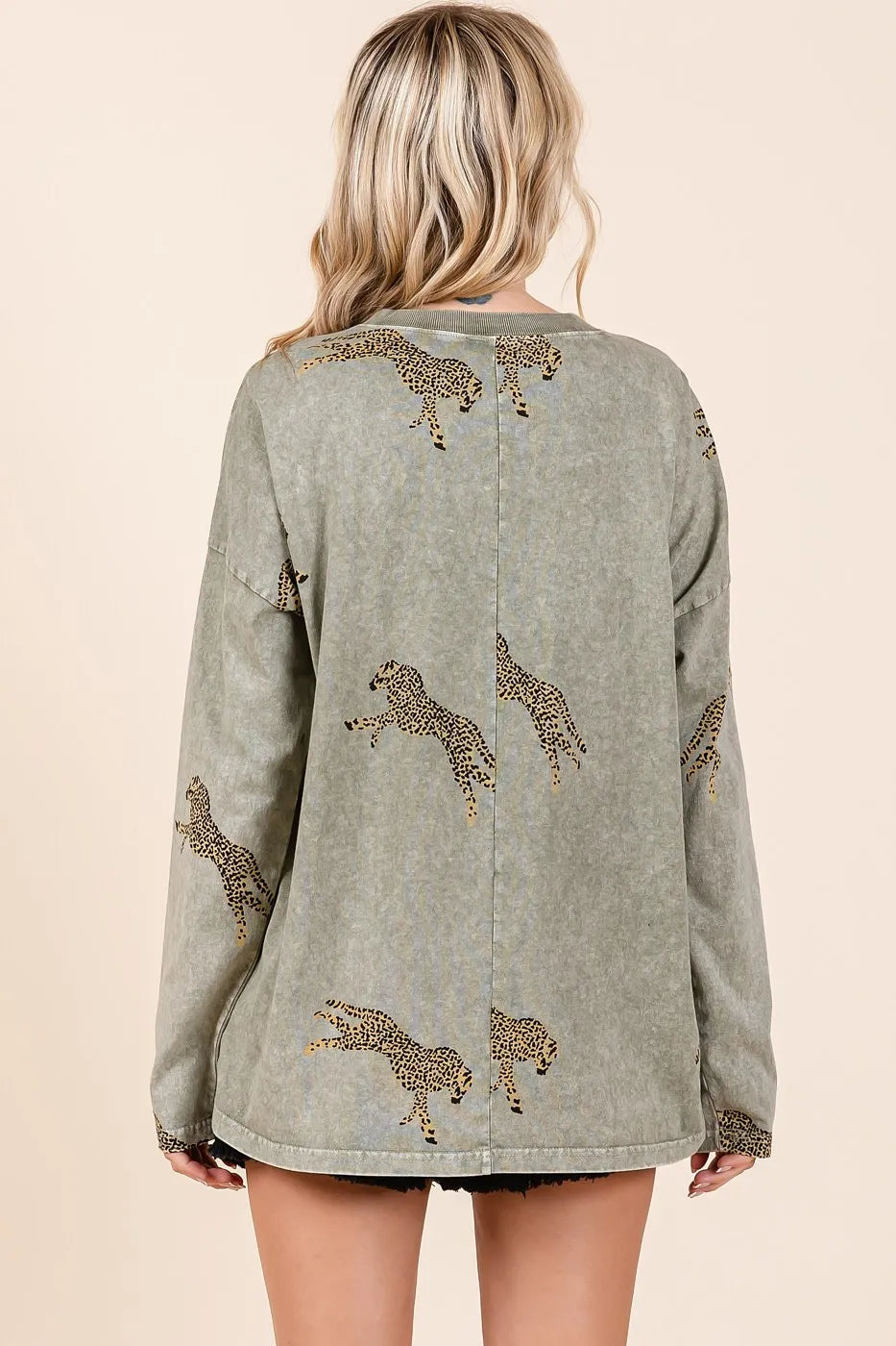Image of Mittoshop Mineral Wash Cheetah Print Long Sleeve Top | Queeble.shop