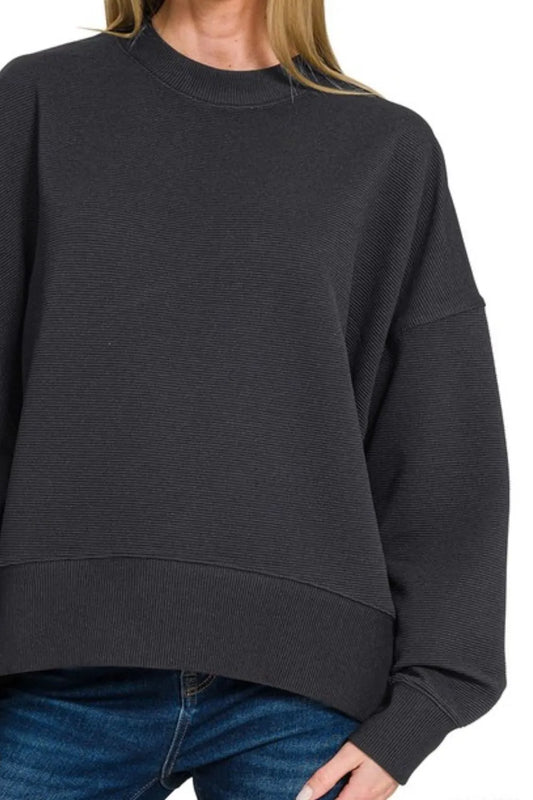 Image of Zenana Ribbed Balloon Sleeve Sweatshirt | Queeble.shop