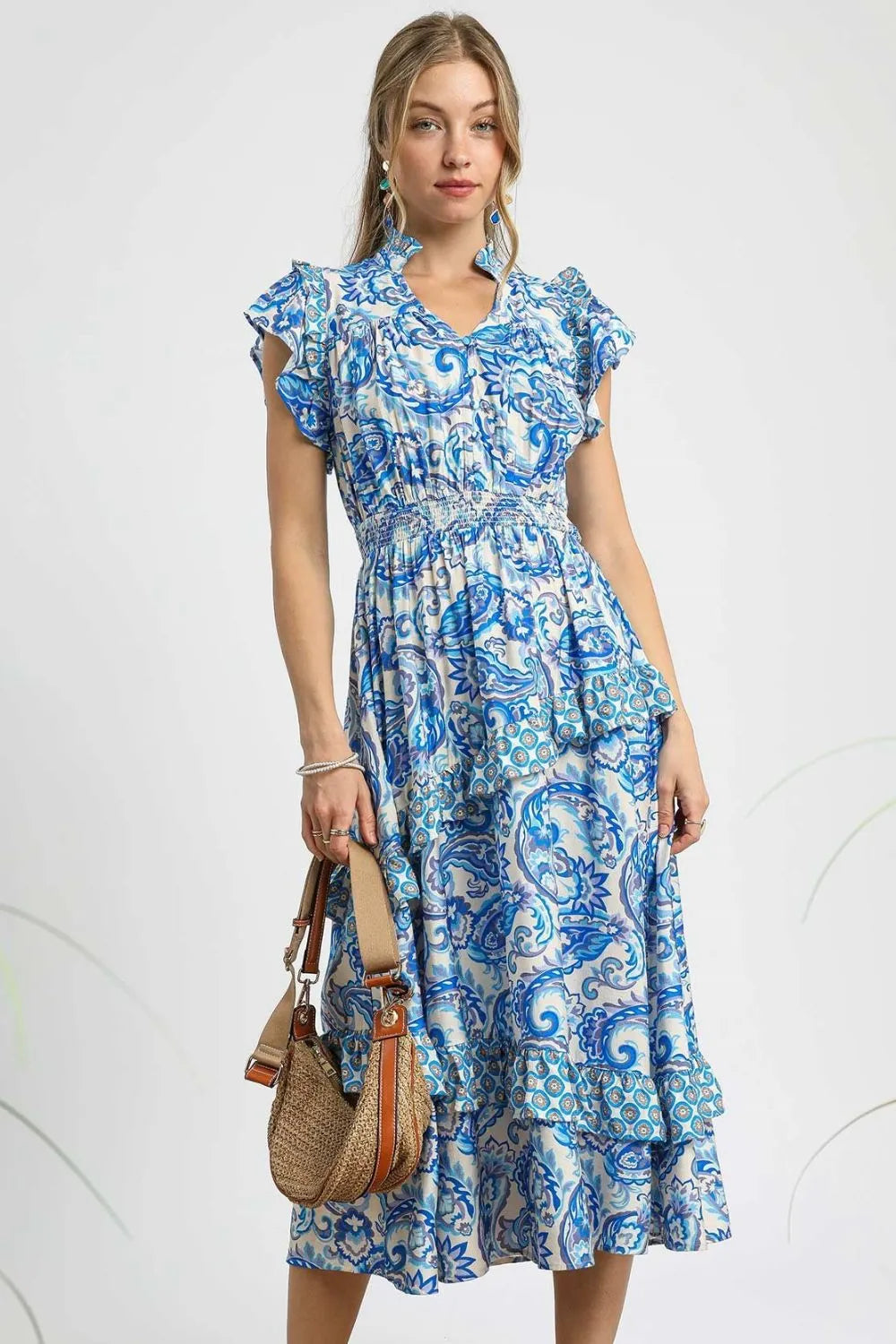 Image of Umgee Paisley Print Ruffle Sleeve Midi Dress | Queeble.shop