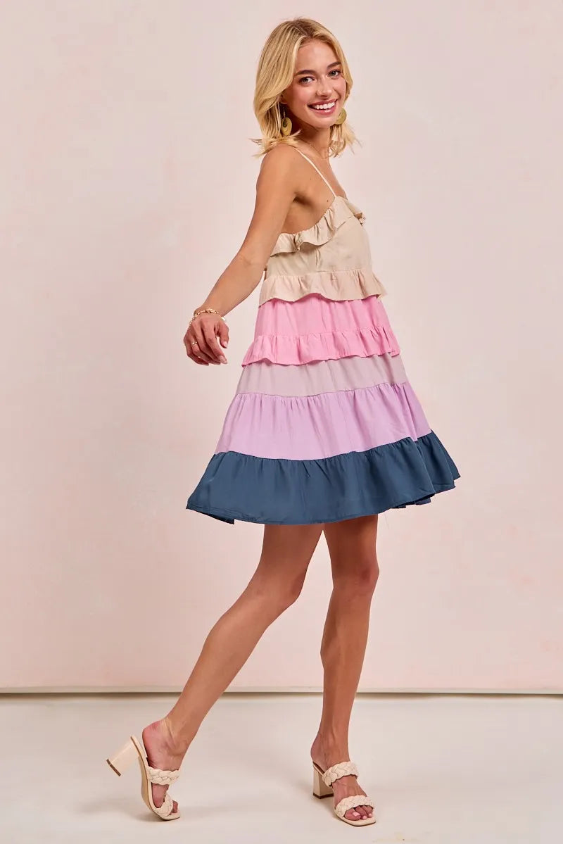 Image of BiBi Color Blocked Tiered Dress | Queeble.shop