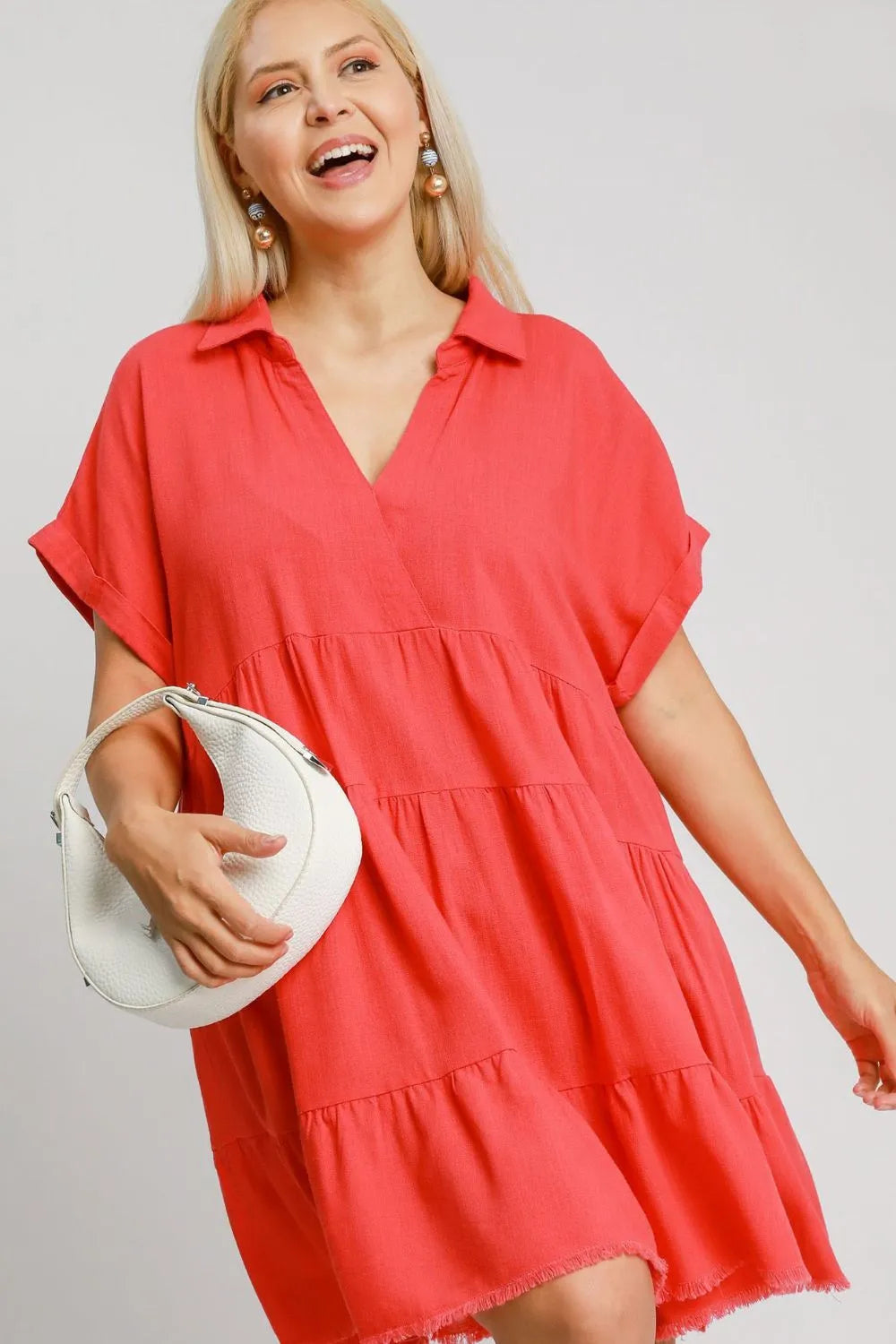 Image of Umgee Full Size Raw Hem Folded Sleeve Tiered Dress Plus Size | Queeble.shop