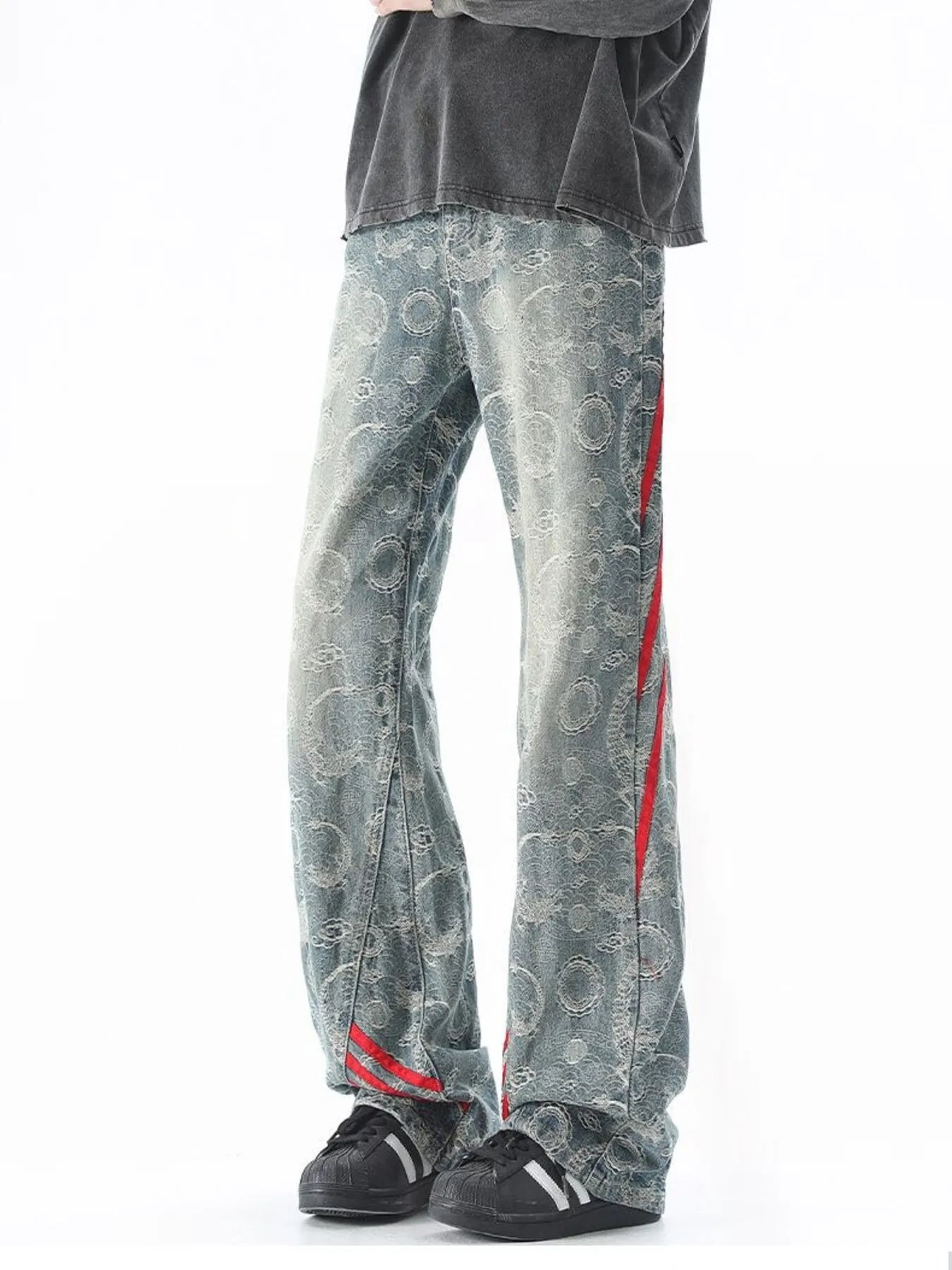Image of Men's Plus Size Contrast Striped Wide Leg Jeans | Queeble.shop