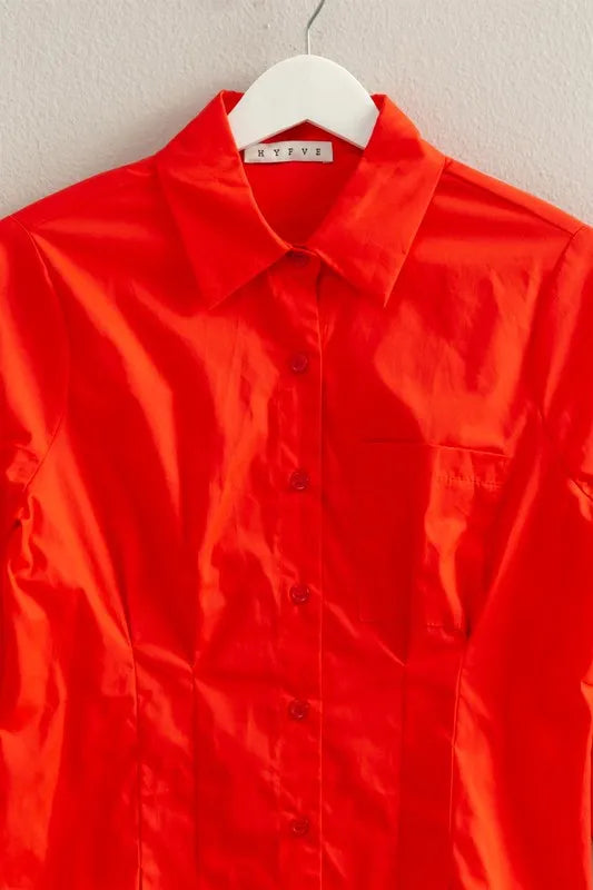 Image of HYFVE Long Sleeve Pleated Waist Poplin Shirt | Queeble.shop