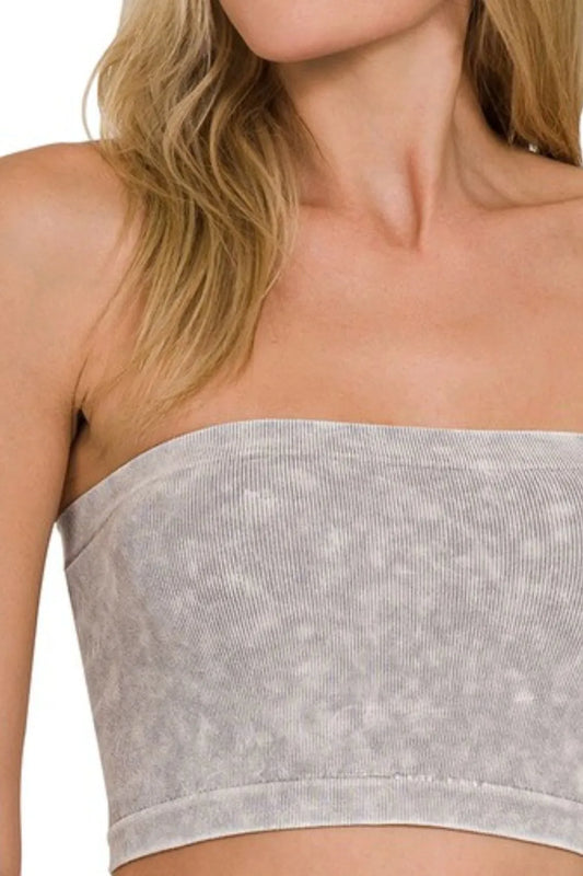 Image of Zenana Washed Ribbed Seamless Tube Top | Queeble.shop