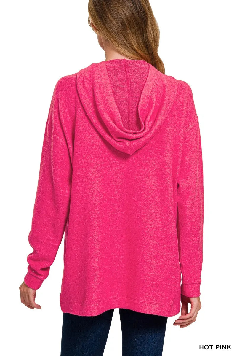 Image of Zenana Hooded Brushed Melange Hacci Sweater | Queeble.shop