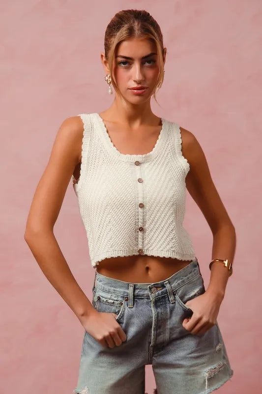 Image of SO ME Chevron Pattern Buttoned Front Lightweight Tank Top | Queeble.shop