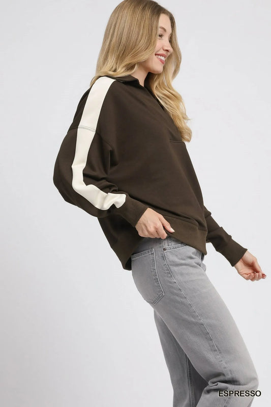 Image of Umgee Color Block Polo Sweatshirt | Queeble.shop