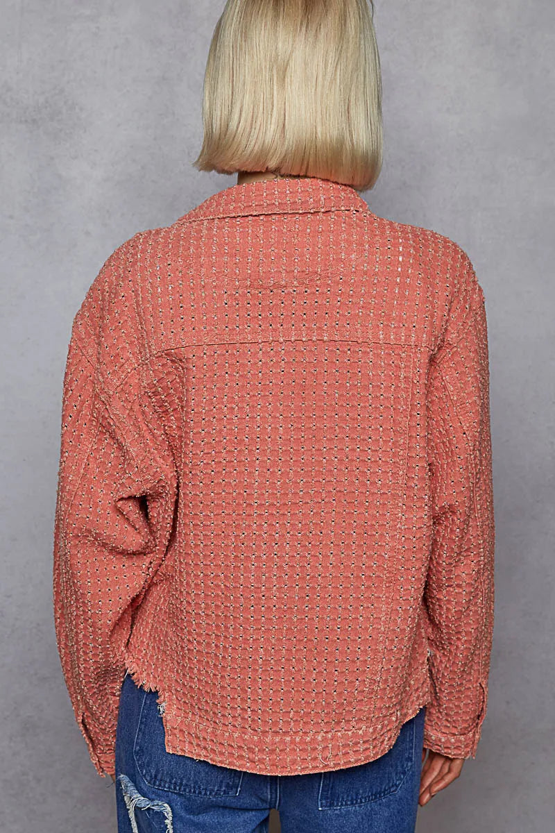 Image of POL Raw Hem Button Up Jacket with Chest Pockets | Queeble.shop