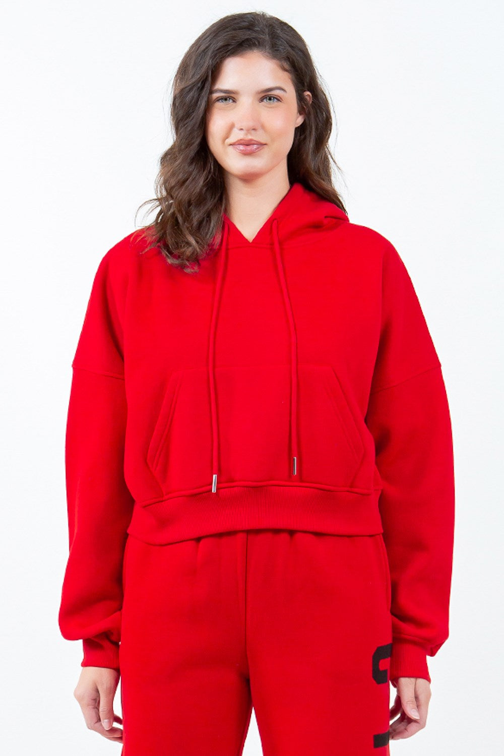 Image of American Bazi Letter Graphic Long Sleeve Drawstring Cropped Hoodie | Queeble.shop
