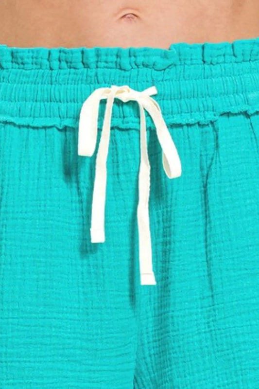 Image of Zenana Double Gauze Elasticband Drawstring Waist Shorts | Queeble.shop