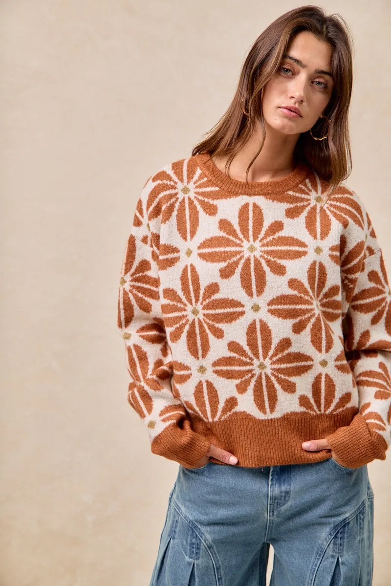 Image of BiBi Flower Pattern Long Sleeve Sweater | Queeble.shop