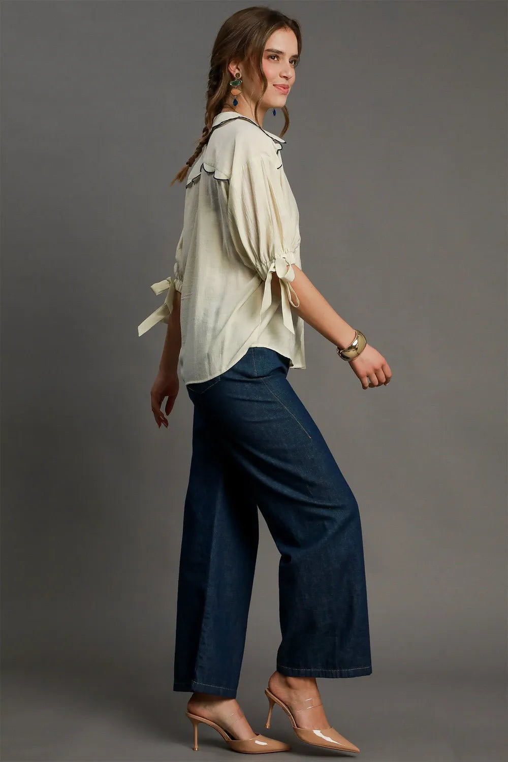 Image of Umgee Full Size Embroidered Detail Button Down Shirt Plus Size | Queeble.shop