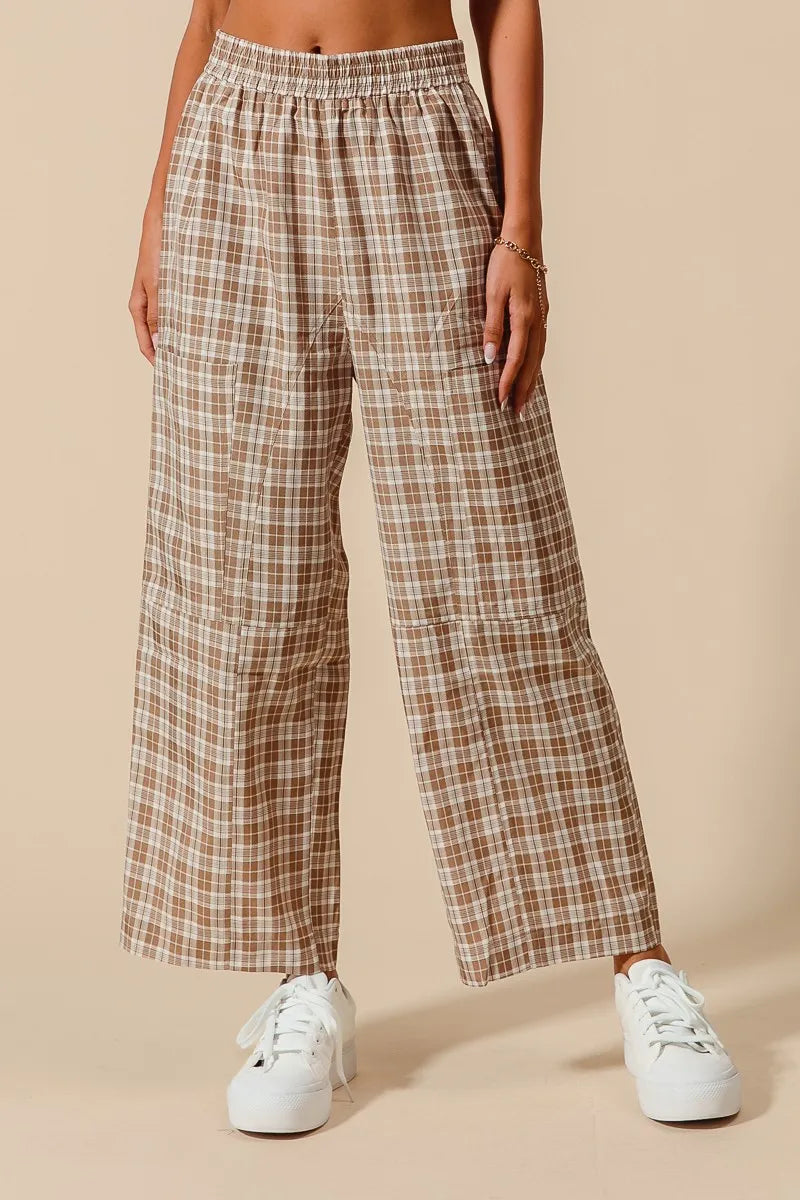 Image of SO ME Check Plaid Wide Leg Pants with Big Patch Pockets | Queeble.shop