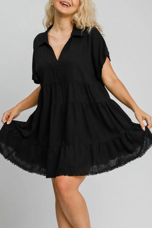 Image of Umgee Full Size Raw Hem Folded Sleeve Tiered Dress Plus Size | Queeble.shop