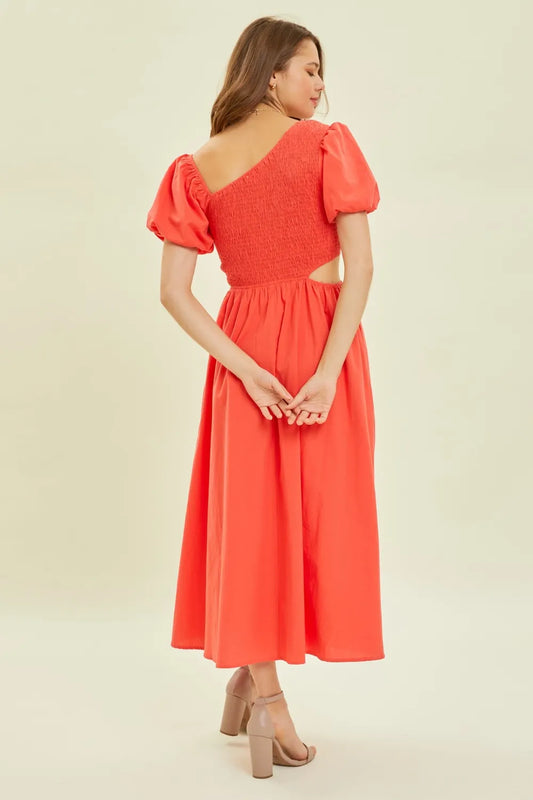 Image of HEYSON Smocked Cutout Midi Dress | Queeble.shop
