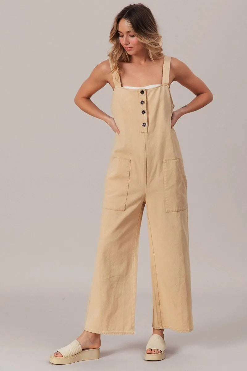 Image of BiBi Washed Denim Buttoned Overall Jumpsuit | Queeble.shop