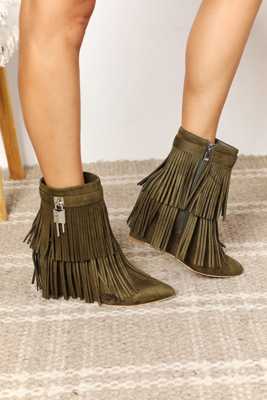 Image of Legend Women's Tassel Wedge Heel Ankle Booties | Queeble.shop