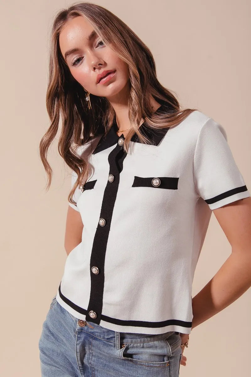 Image of SO ME Button Down Knitted Sweater Shirt Top | Queeble.shop