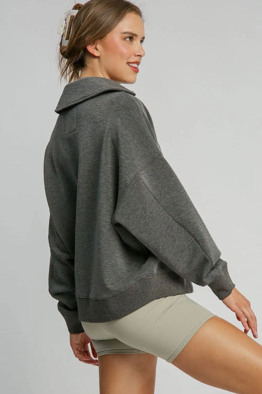 Image of Umgee Johnny Collar Dropped Shoulder Sweatshirt | Queeble.shop