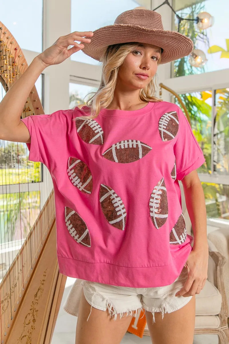 Image of BiBi Game Day Sequins Patched Half Sleeves Top | Queeble.shop