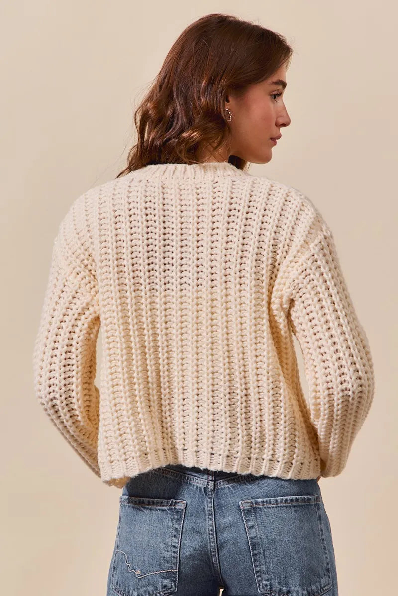 Image of SO ME Metal Button Long Sleeve Chunky Sweater Cardigan | Queeble.shop