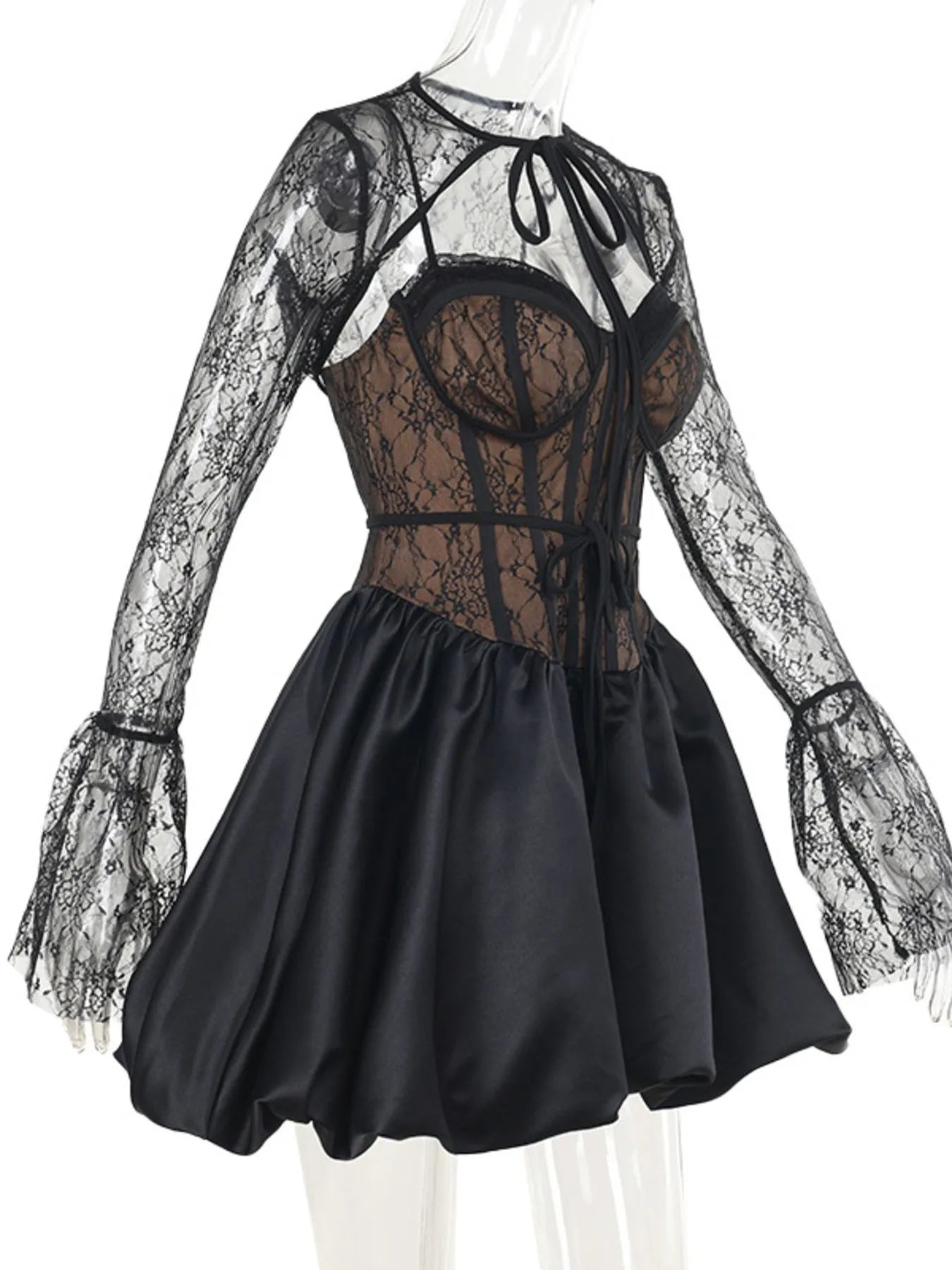 Image of Sweetheart Neck Lace Dress and Cover Up Set | Queeble.shop