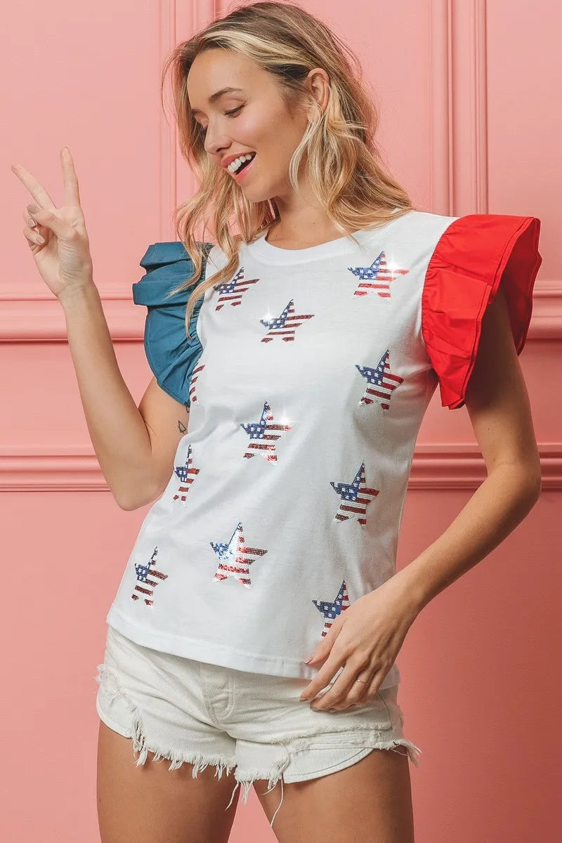 Image of BiBi American Flag Sequin Stars Top | Queeble.shop