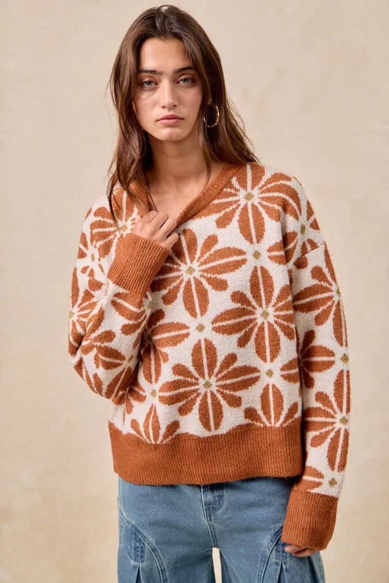 Image of BiBi Flower Pattern Long Sleeve Sweater | Queeble.shop