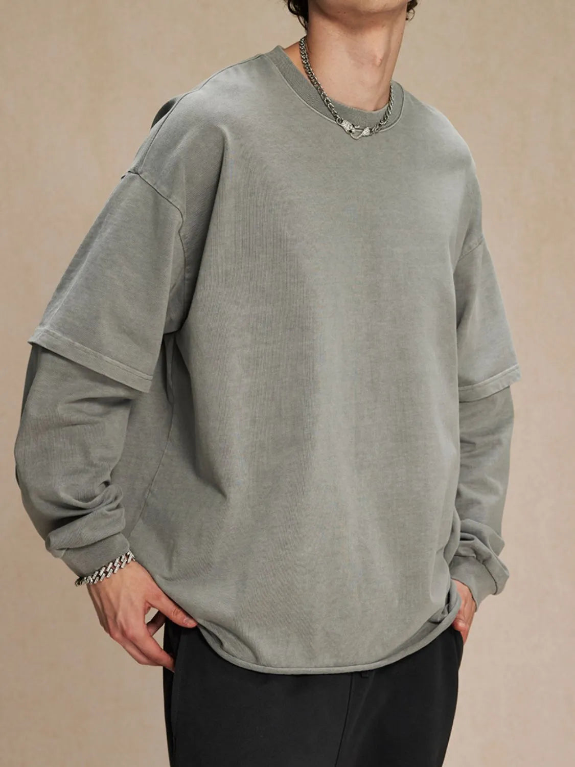 Image of Men's Round Neck Long Sleeve T-Shirt | Queeble.shop