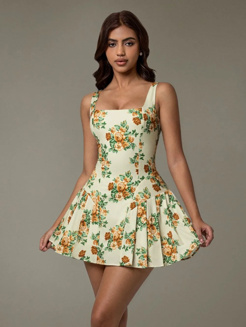 Image of Floral Sleeveless Mini Pleated Dress | Queeble.shop