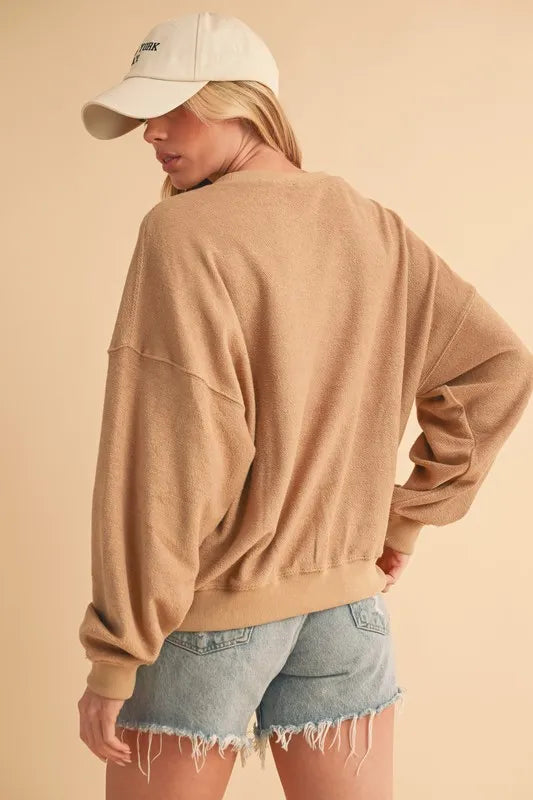 Image of Aemi + Co Raw Hem Contrast Striped Dolman Sleeve Sweatshirt | Queeble.shop