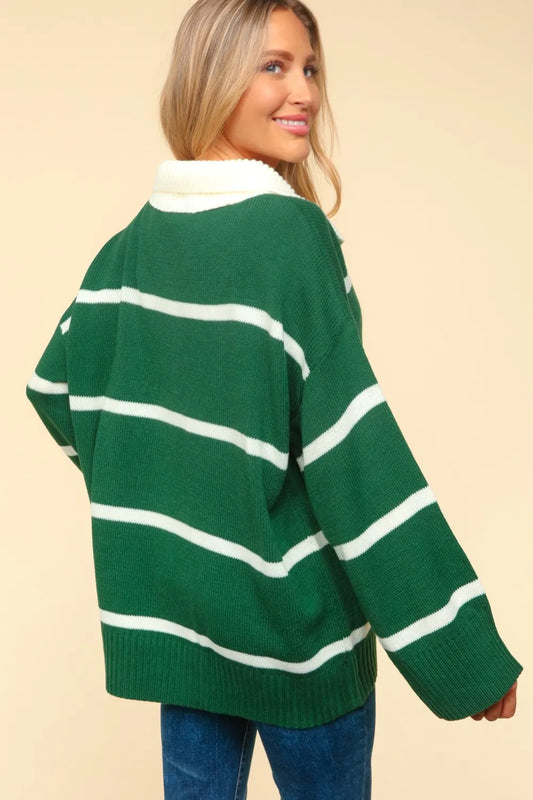Image of Haptics Collared Neck Striped Contrast Sweater | Queeble.shop