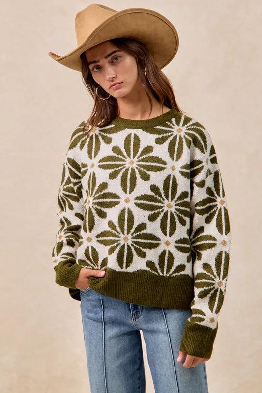 Image of BiBi Flower Pattern Long Sleeve Sweater | Queeble.shop