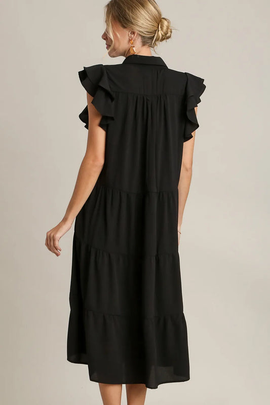 Image of Umgee Full Size Johnny Collar Ruffle Cap Sleeve Tiered Dress Plus Size | Queeble.shop